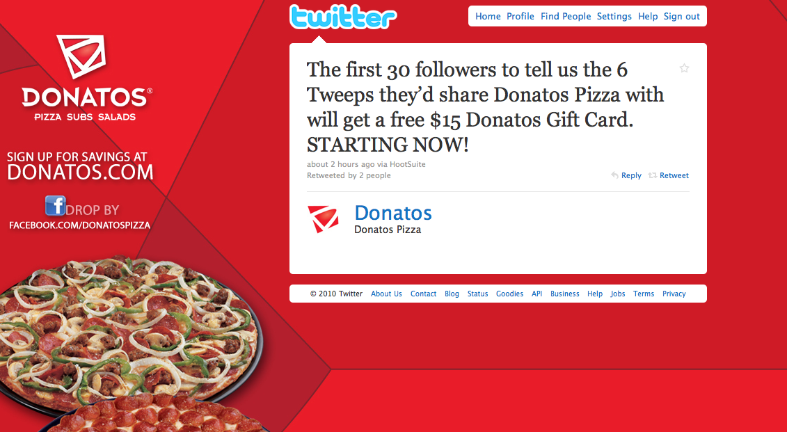 Social Media Mention: Donatos Pizza Twitter Promotion